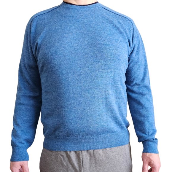 NWT SOL ALPACA PERUVIAN Men's  Sweater Blue Crew Neck- 100 % Baby Alpaca - Picture 1 of 6